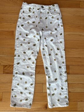 Reformation Jeans 29 High Rise Straight Mixed Emotions White Embroidered